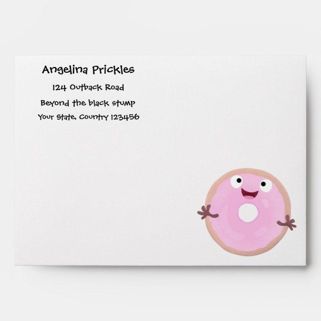 Cute happy pink glazed donut cartoon envelope (Front)