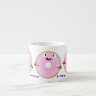Cute happy pink glazed donut cartoon espresso cup