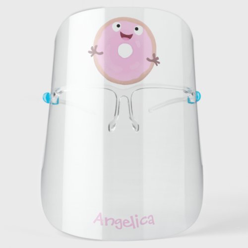 Cute happy pink glazed donut cartoon face shield