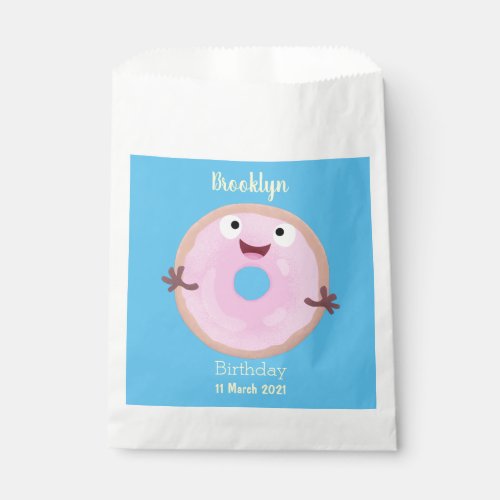 Cute happy pink glazed donut cartoon favor bag