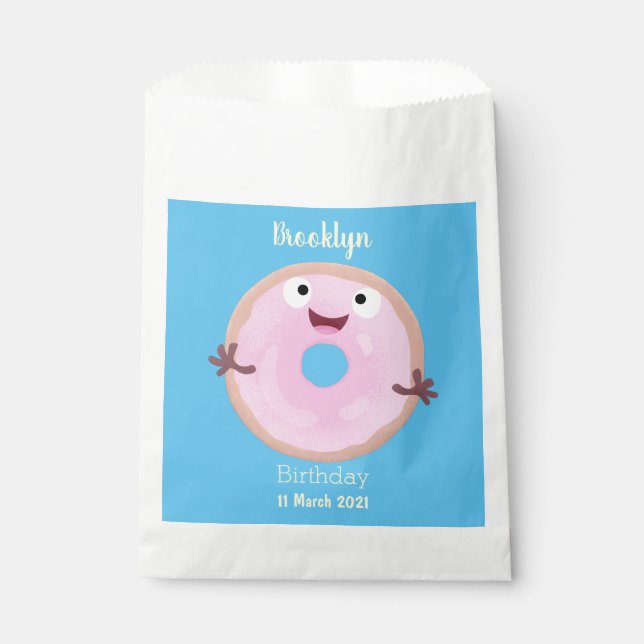 Cute happy pink glazed donut cartoon favor bag (Front)