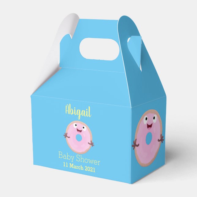 Cute happy pink glazed donut cartoon  favor boxes (Front Side)