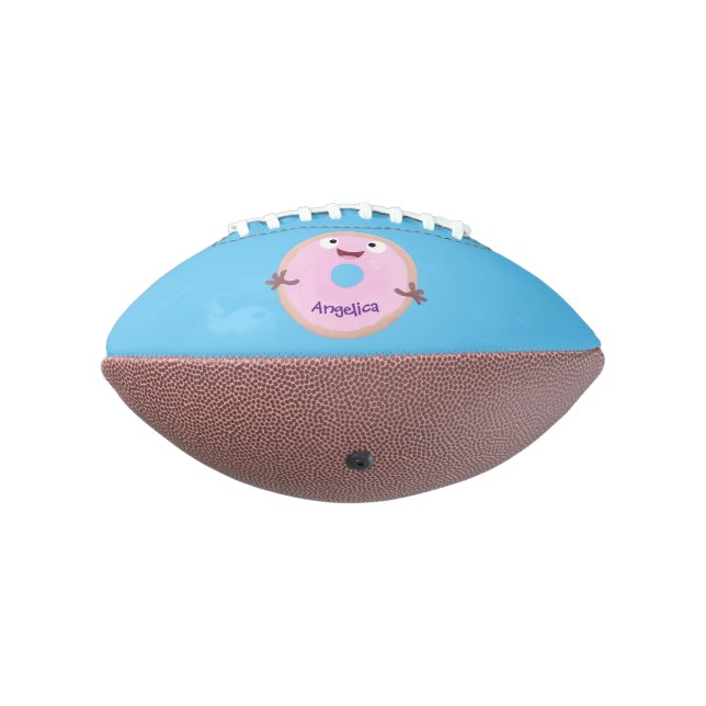 Cute happy pink glazed donut cartoon football (Rotated 270)