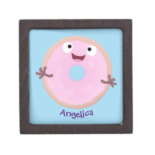 Cute happy pink glazed donut cartoon  gift box