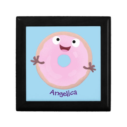 Cute happy pink glazed donut cartoon gift box