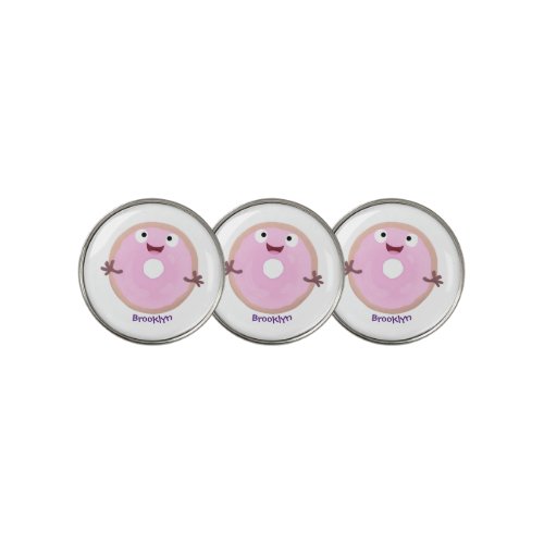 Cute happy pink glazed donut cartoon golf ball marker