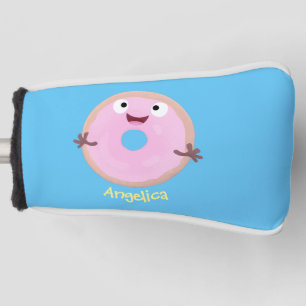 Cute happy pink glazed donut cartoon golf head cover