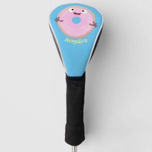 Cute happy pink glazed donut cartoon golf head cover
