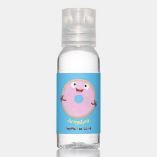 Cute happy pink glazed donut cartoon hand sanitizer