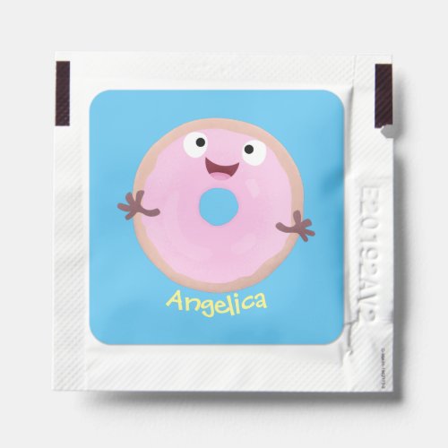 Cute happy pink glazed donut cartoon hand sanitizer packet