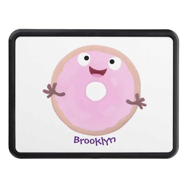Cute happy pink glazed donut cartoon hitch cover (Front)