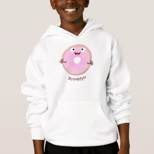 Cute happy pink glazed donut cartoon hoodie