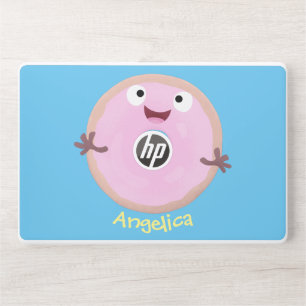 Cute happy pink glazed donut cartoon HP laptop skin