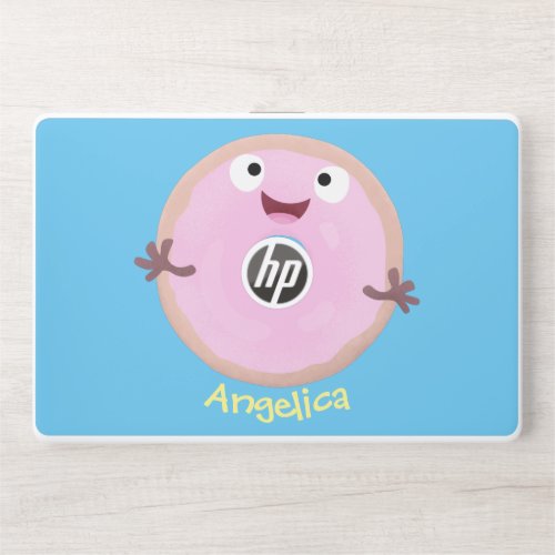 Cute happy pink glazed donut cartoon HP laptop skin