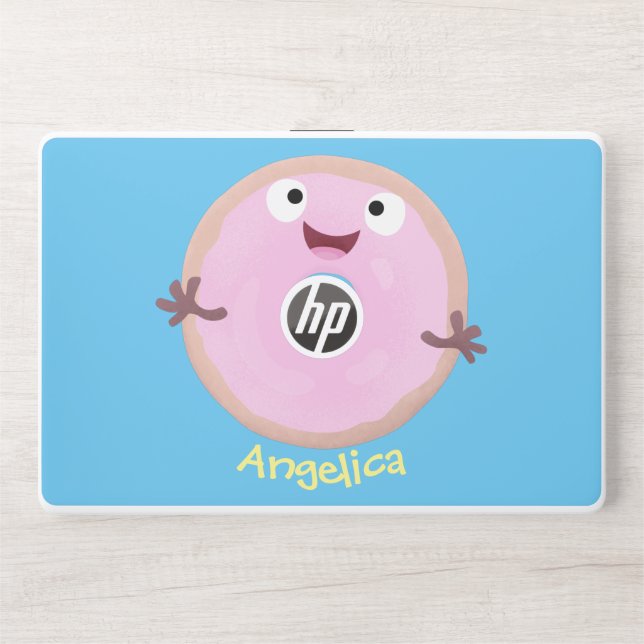 Cute happy pink glazed donut cartoon HP laptop skin (Front)