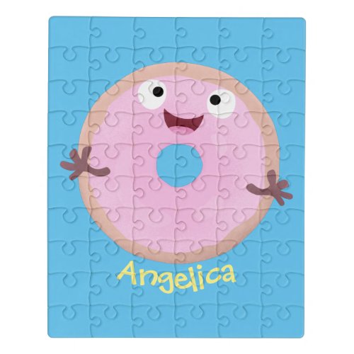 Cute happy pink glazed donut cartoon jigsaw puzzle