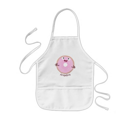 Cute happy pink glazed donut cartoon kids apron