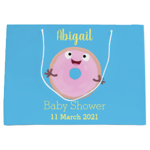 Cute happy pink glazed donut cartoon large gift bag