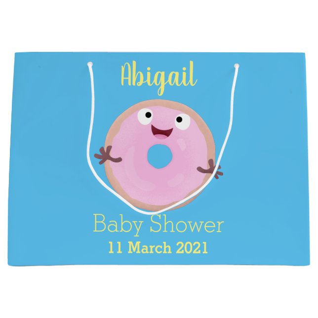 Cute happy pink glazed donut cartoon large gift bag (Front)