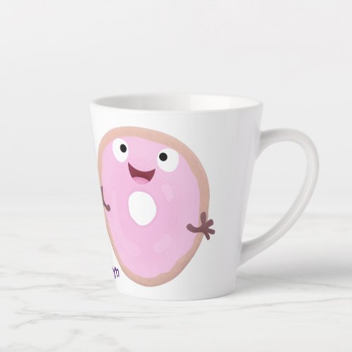 Cute happy pink glazed donut cartoon latte mug