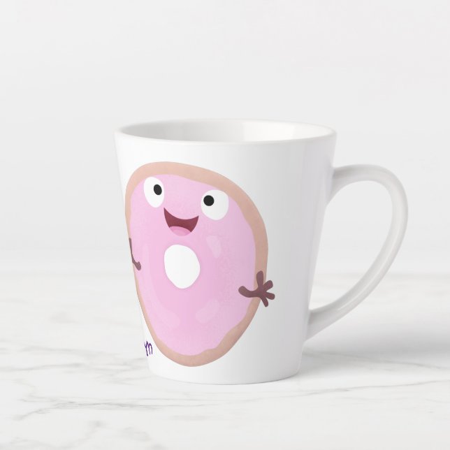 Cute happy pink glazed donut cartoon latte mug (Right)