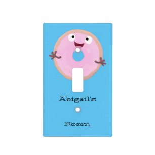 Cute happy pink glazed donut cartoon light switch cover
