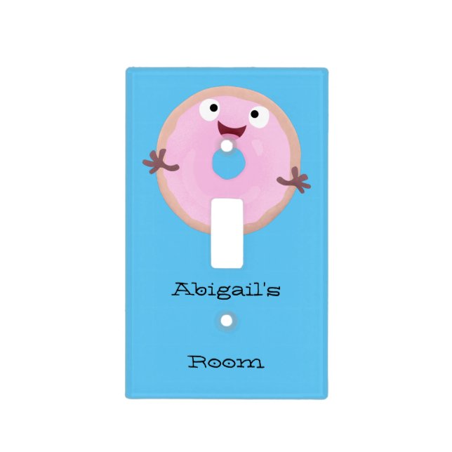 Cute happy pink glazed donut cartoon light switch cover (Front)