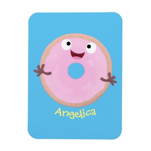 Cute happy pink glazed donut cartoon magnet