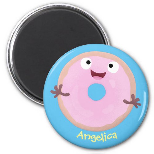 Cute happy pink glazed donut cartoon magnet