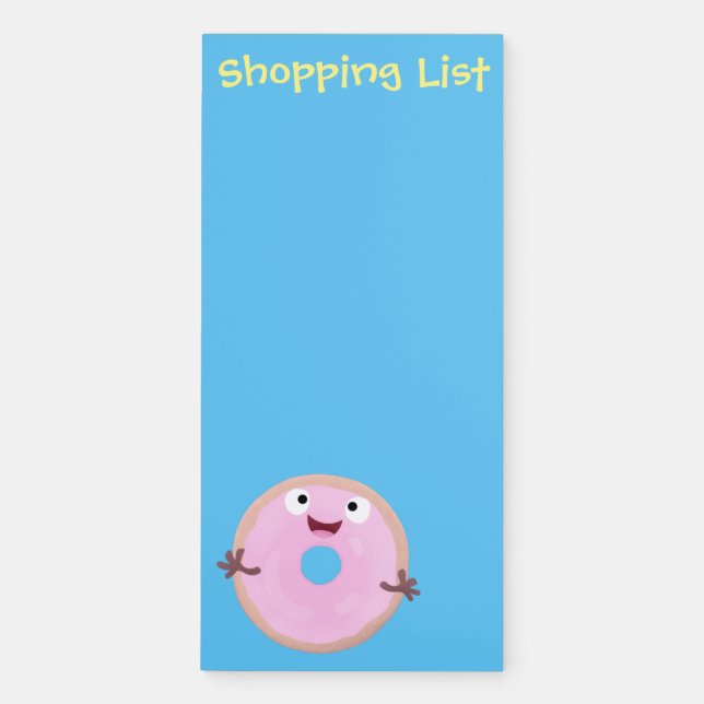 Cute happy pink glazed donut cartoon magnetic notepad (Front)