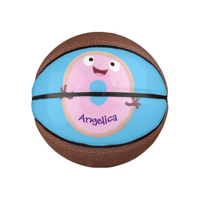 Cute happy pink glazed donut cartoon mini basketball (Front)