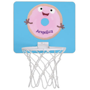 Cute happy pink glazed donut cartoon mini basketball hoop