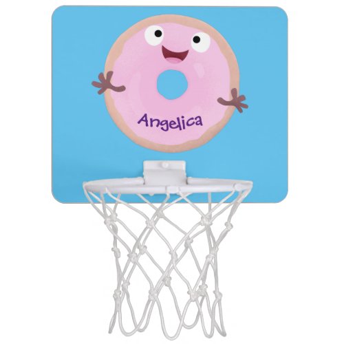 Cute happy pink glazed donut cartoon mini basketball hoop