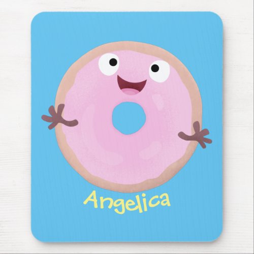 Cute happy pink glazed donut cartoon mouse pad