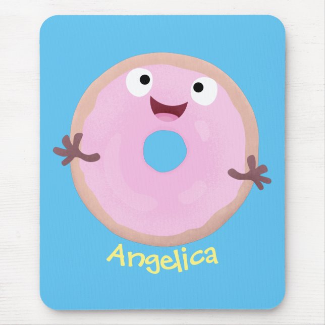 Cute happy pink glazed donut cartoon mouse pad (Front)