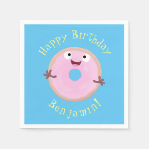 Cute happy pink glazed donut cartoon napkins