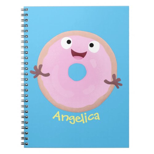 Cute happy pink glazed donut cartoon notebook