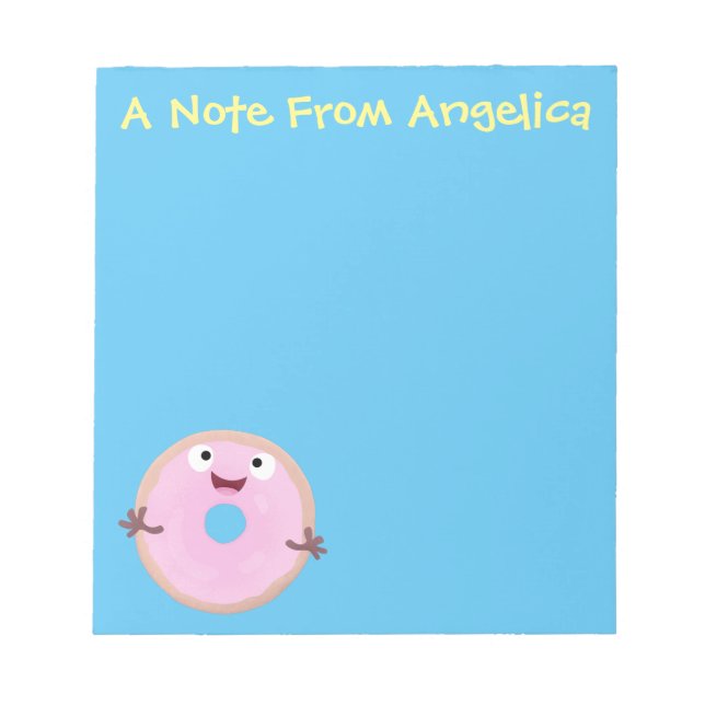 Cute happy pink glazed donut cartoon notepad (Front)