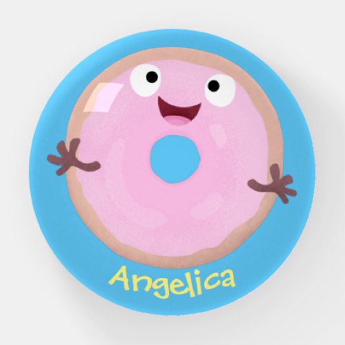 Cute happy pink glazed donut cartoon paperweight