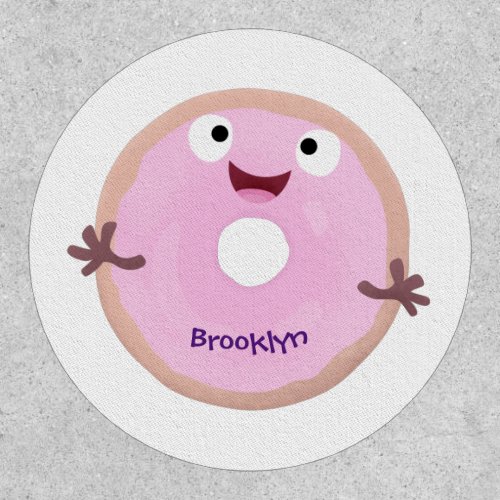 Cute happy pink glazed donut cartoon patch