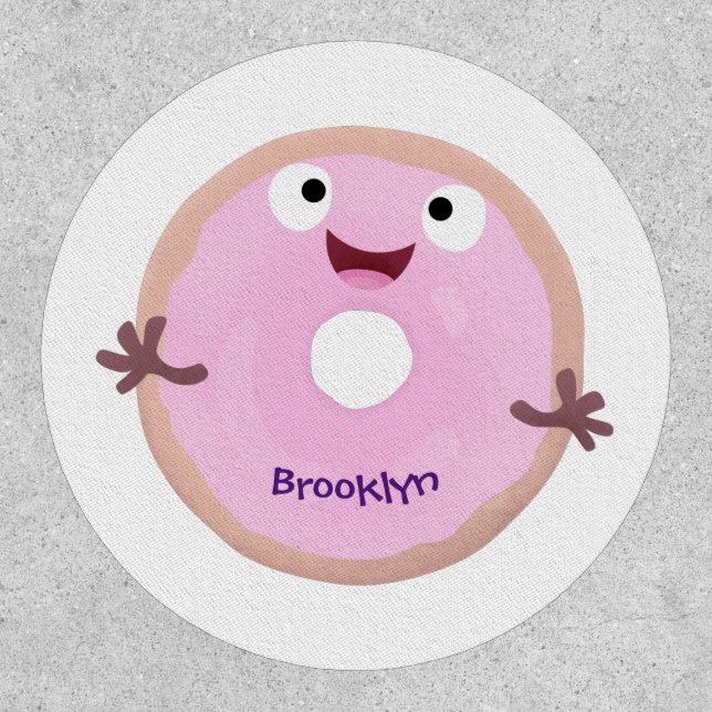 Cute happy pink glazed donut cartoon patch (Front)
