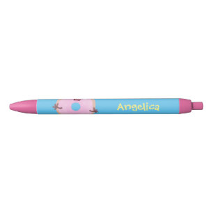 Cute happy pink glazed donut cartoon pen