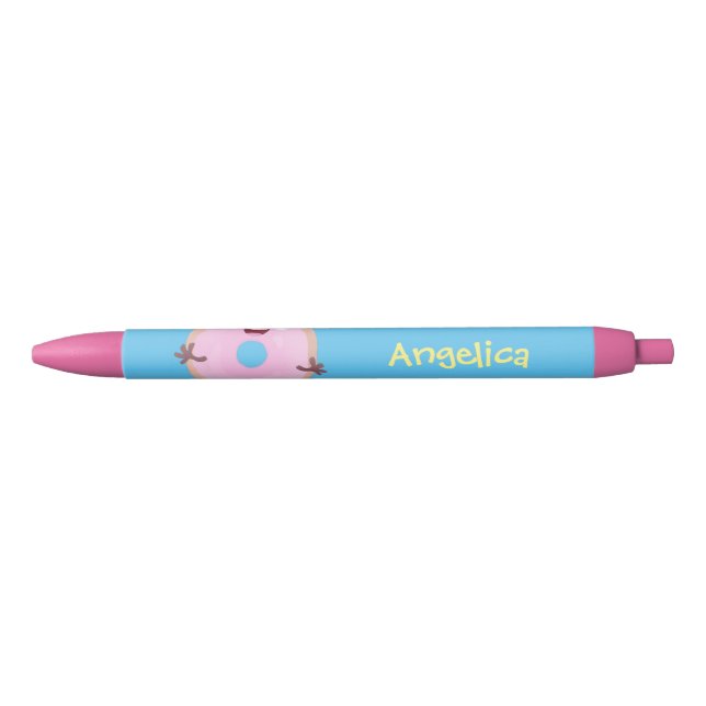 Cute happy pink glazed donut cartoon pen (Front)