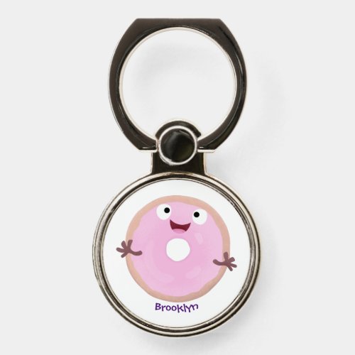 Cute happy pink glazed donut cartoon phone ring stand