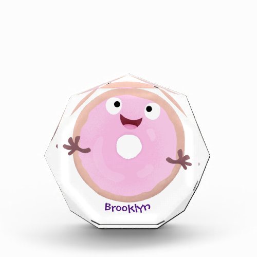 Cute happy pink glazed donut cartoon photo block