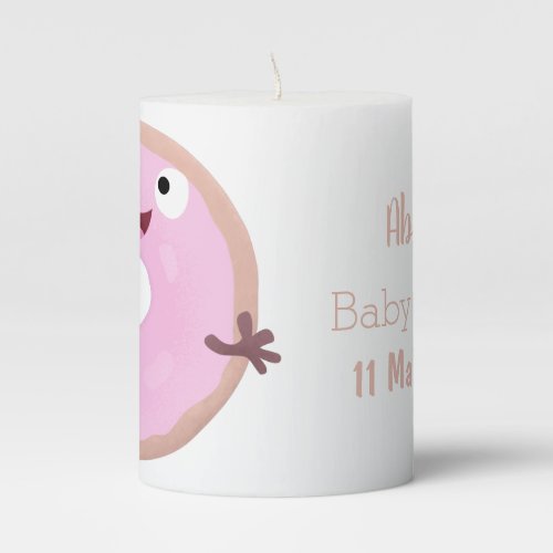 Cute happy pink glazed donut cartoon pillar candle