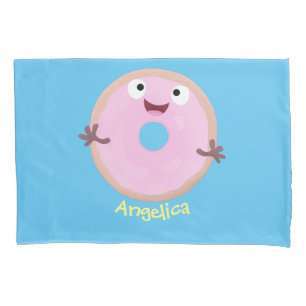 Cute happy pink glazed donut cartoon pillow case