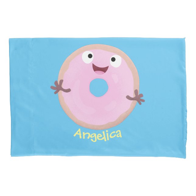 Cute happy pink glazed donut cartoon pillow case (Front)