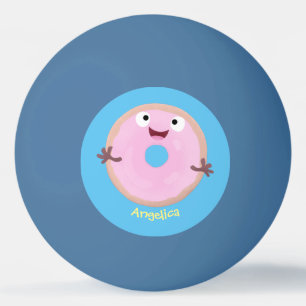 Cute happy pink glazed donut cartoon ping pong ball
