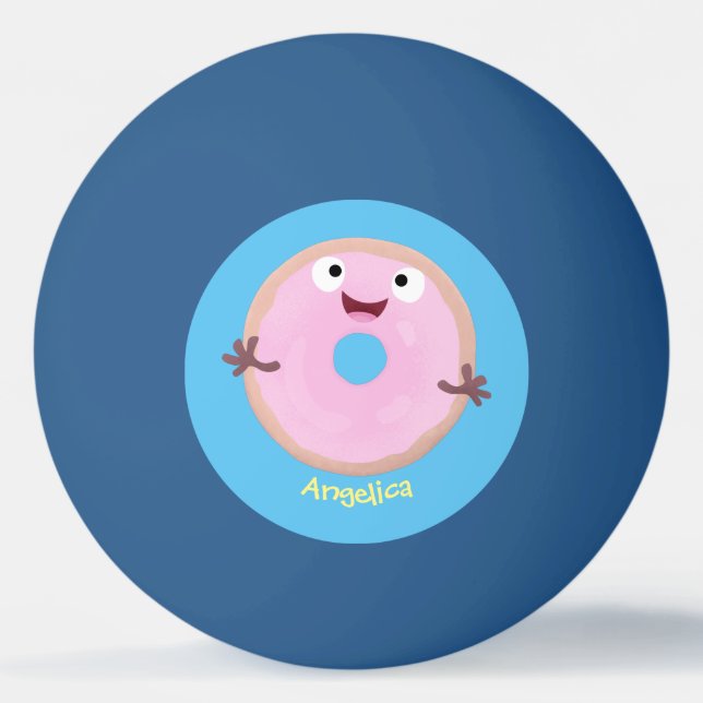 Cute happy pink glazed donut cartoon ping pong ball (Front)